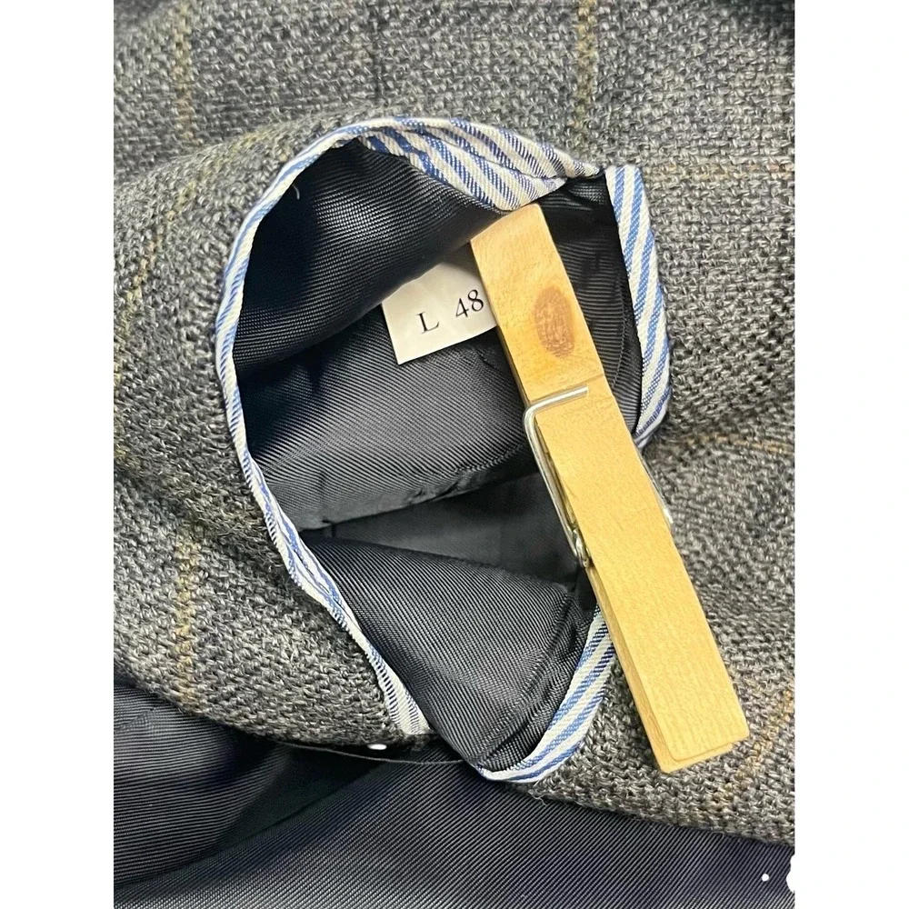 Tommy Hilfiger 48L Gray Windowpane Riding Jacket Blazer Sport Coat Elbow Patches